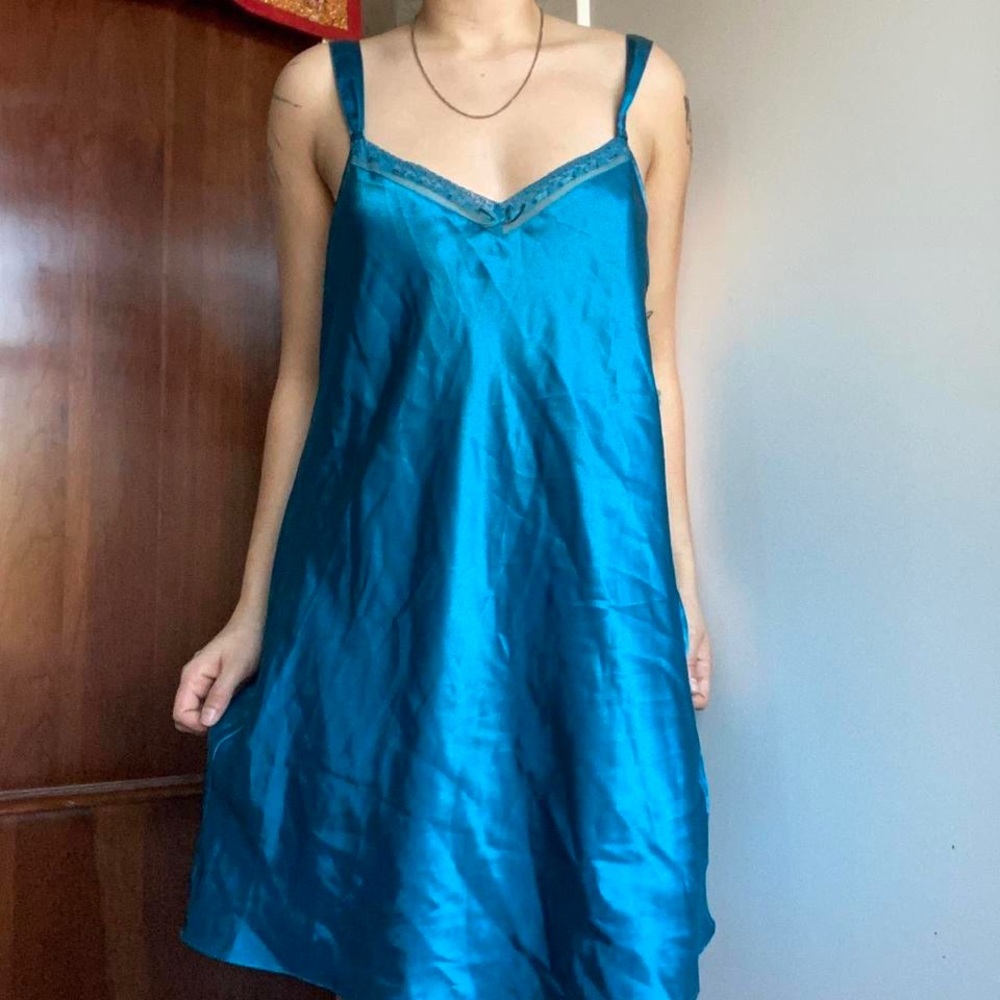 Elegant Teal Satin Nightgown